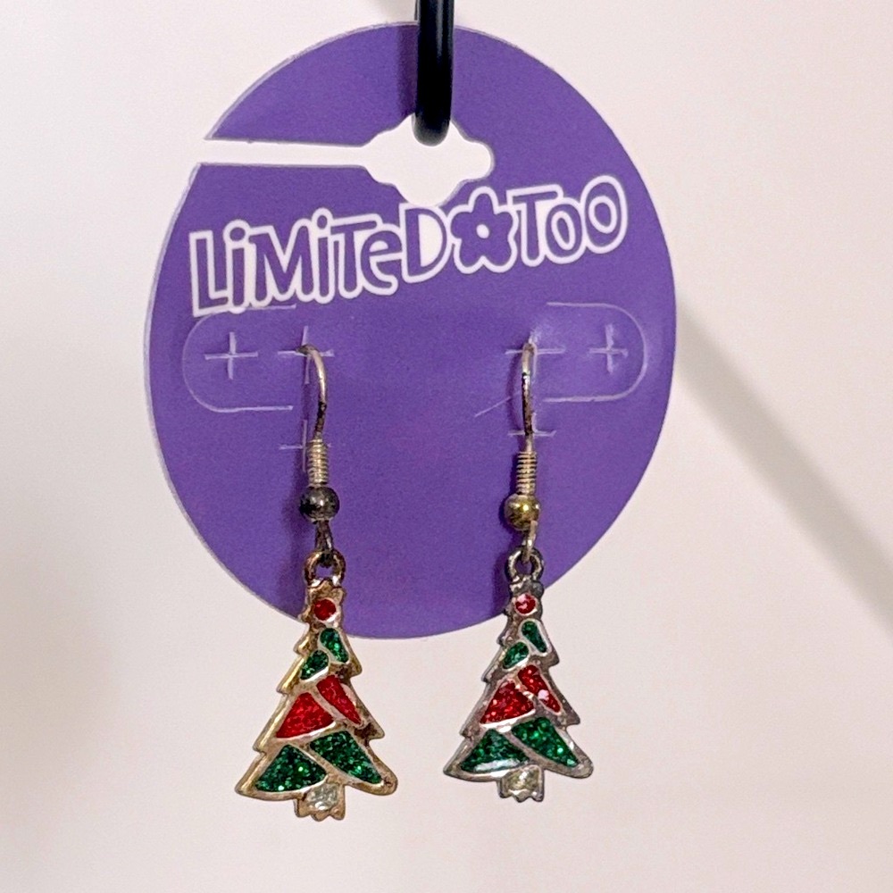 Vintage Y2K Limited Too Glitter Enamel Sparkly Christmas Tree Dangle Earrings